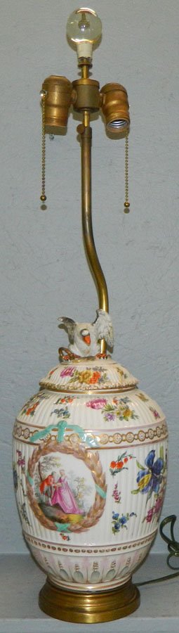19th C. Dresden covered h.p. urn with eagle top (1 of 3)