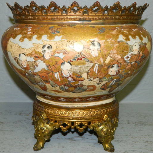 Satsuma Footed Jardiniere With Bronze Mounts