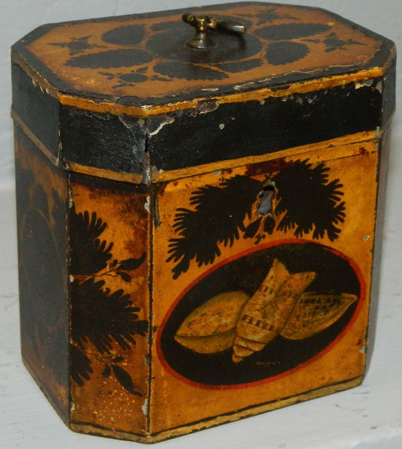 19th c Tole painted tea caddy with divider (1 of 2)