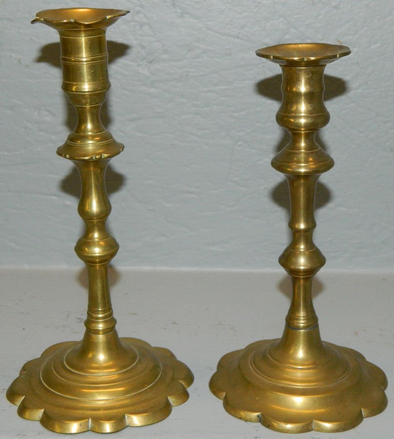 2 18th C. Queen Anne brass candlesticks (1 of 2)