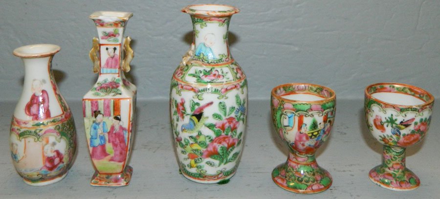 3 min. 19th C. Rose Med. vases and 2 egg cups. (1 of 1)