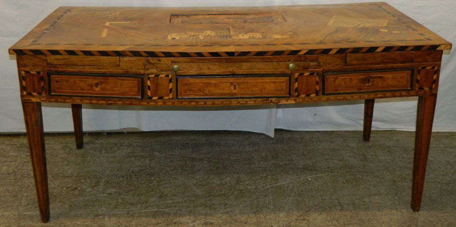 18th C. inlaid French  compartment bureau plat (1 of 9)