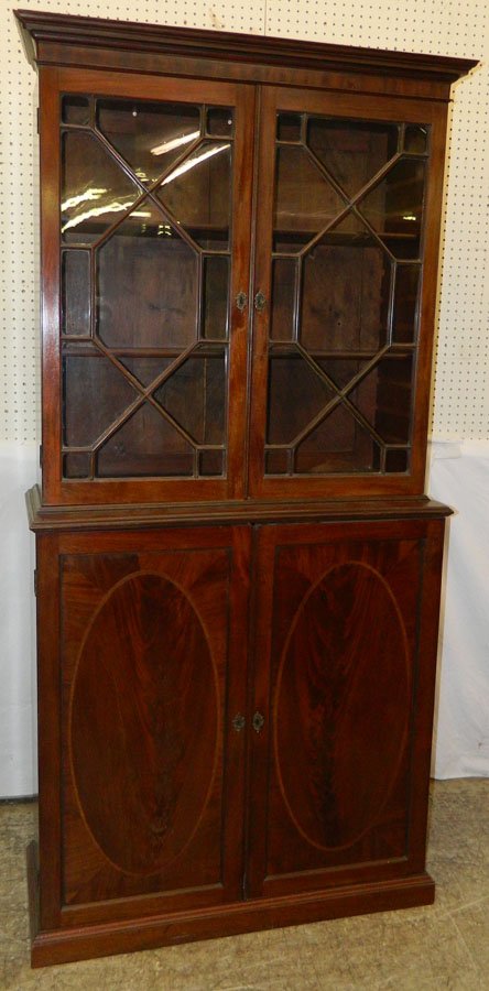 19th C. mahog. inlaid orig. glass door bookcase (1 of 3)