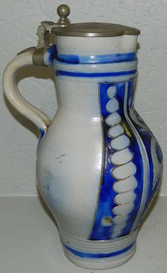 Blue pewter top pitcher from South Boston estate (1 of 2)