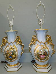 Large pair of fantastic Old Paris lamps