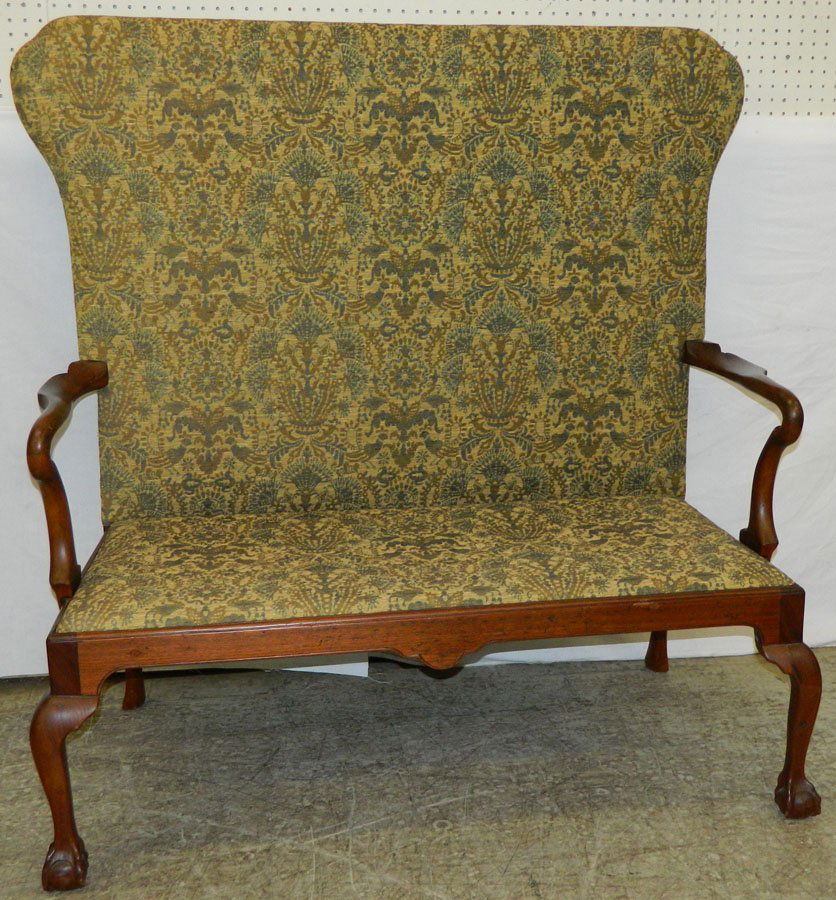 19th C.  mahogany QA settee ball and claw feet (1 of 2)