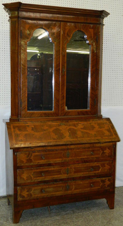 2 part 18th C. walnut inlaid Italian secretary (1 of 4)