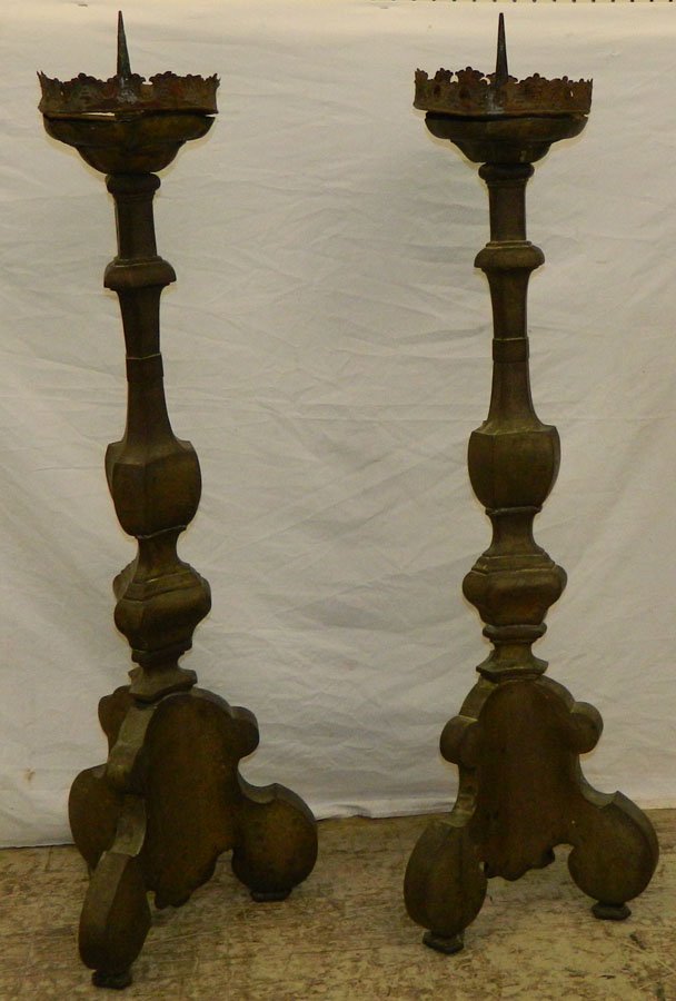 Pair 19th C. Brass pricket altar sticks. (1 of 2)