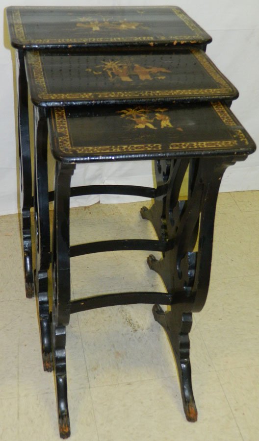 19th C. Oriental type lacquered nesting tables (1 of 3)