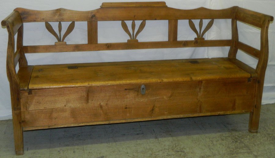 19th C. pine settle on blanket chest (1 of 2)