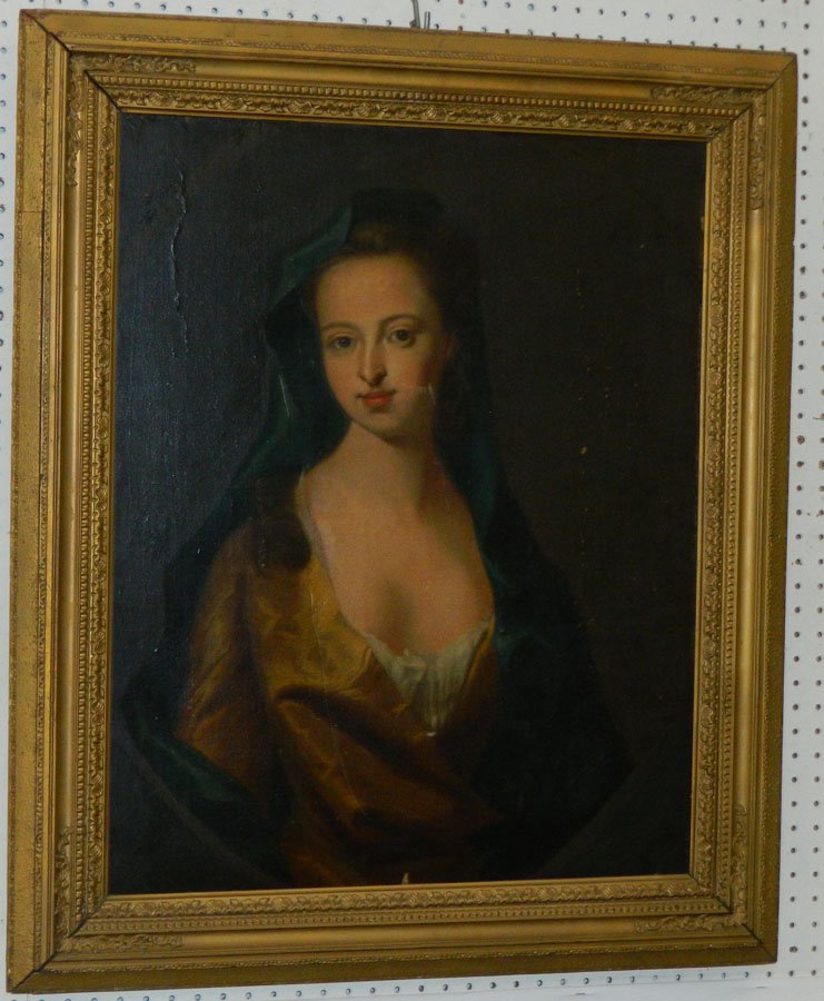 19th C. portrait OOC of lady. (1 of 3)