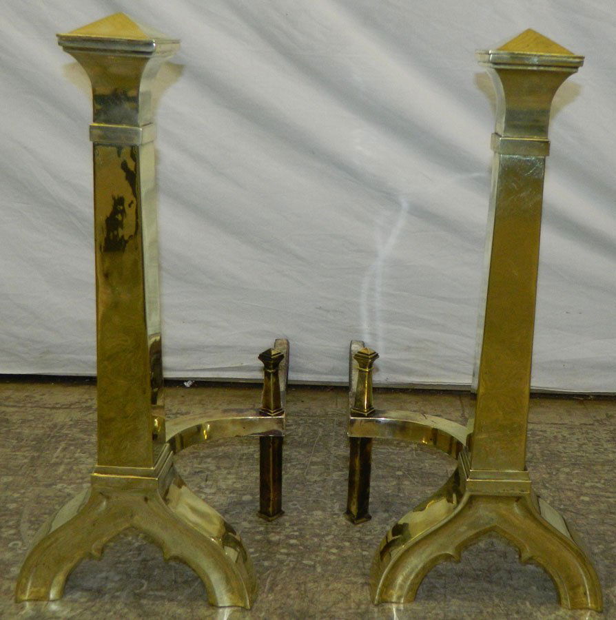 Larger pair brass Arts and Crafts style andirons. (1 of 1)