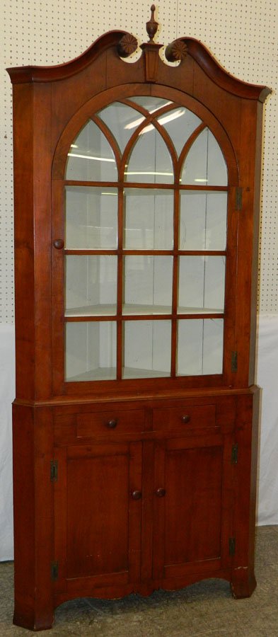 American cathedral door cherry corner cupboard. (1 of 2)