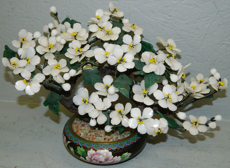 Cloisonne planter with floral jade tree. (1 of 1)