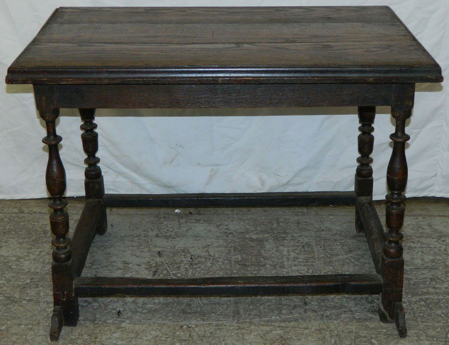 19th C. Stretcher base English oak work table. (1 of 1)