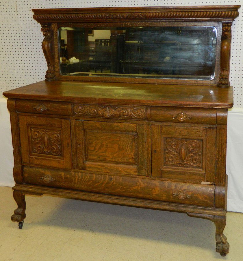 19th C. Amer. Gryphon carved oak sideboard. (1 of 2)