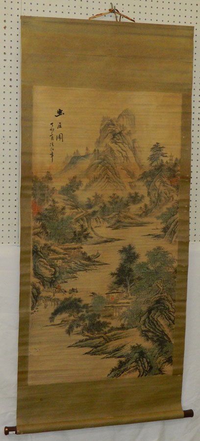 Oriental watercolor on scroll. 66" long. (1 of 3)
