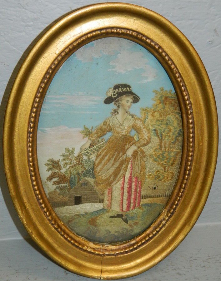 19th C Stumpwork of lady. (1 of 2)