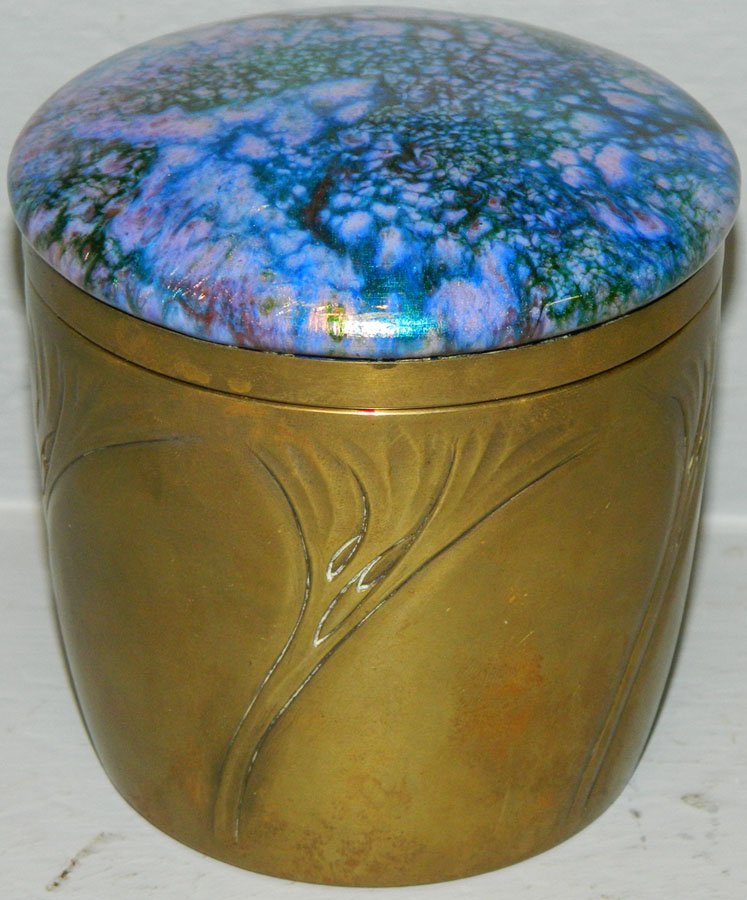 Austrian art glass and brass Art Noveau caddy. (1 of 2)