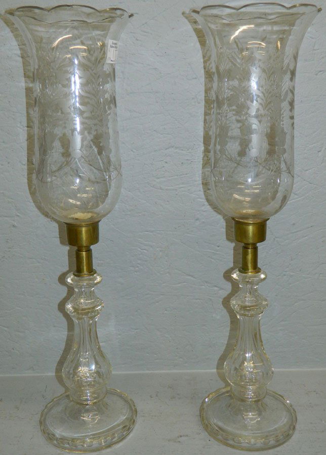 Pr crystal c/sticks w/ etched hurricane shades. (1 of 1)