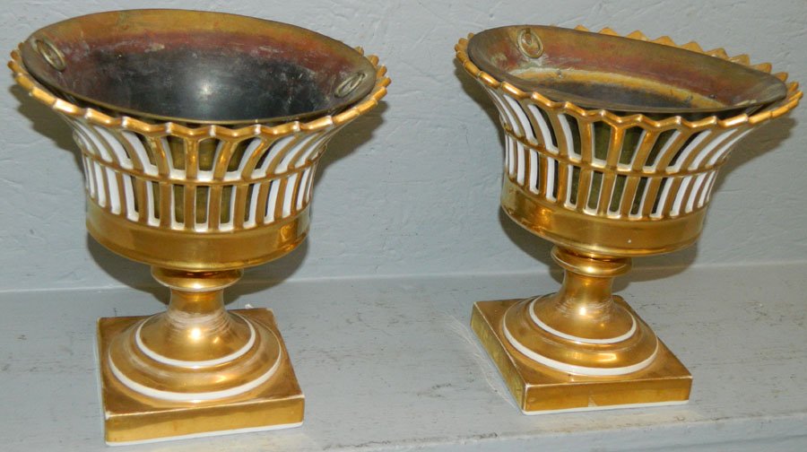 19th C. Pair Old Paris zinc lined cache pots (1 of 1)