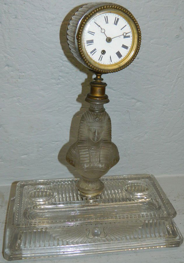 Egyptian Revival clock on desk stand. (1 of 1)