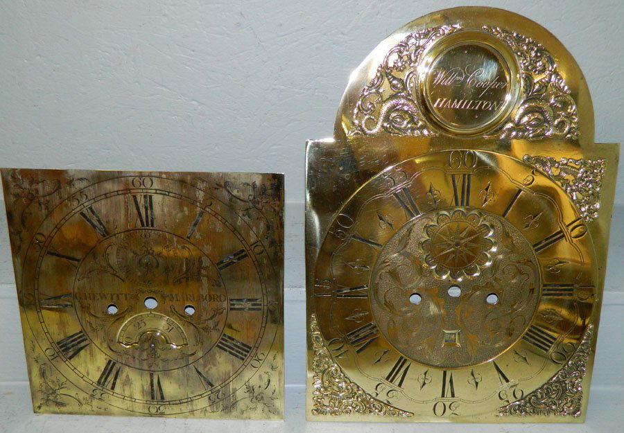 2 brass grandfather clock faces. (1 of 4)