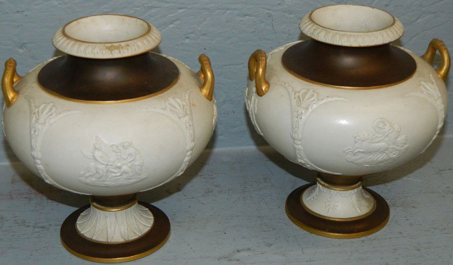 19th C pair of Wedgwood urns. 7" tall. (1 of 1)