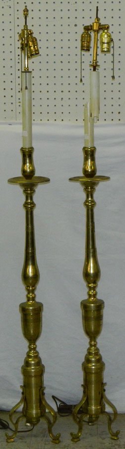 Pair of tall brass candlestick lamps. 57" tall. (1 of 3)