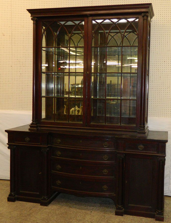 19th C. Empire mah breakfront w/ sideboard base. (1 of 2)