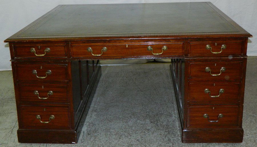 19th C. tooled leather top partners desk. (1 of 5)