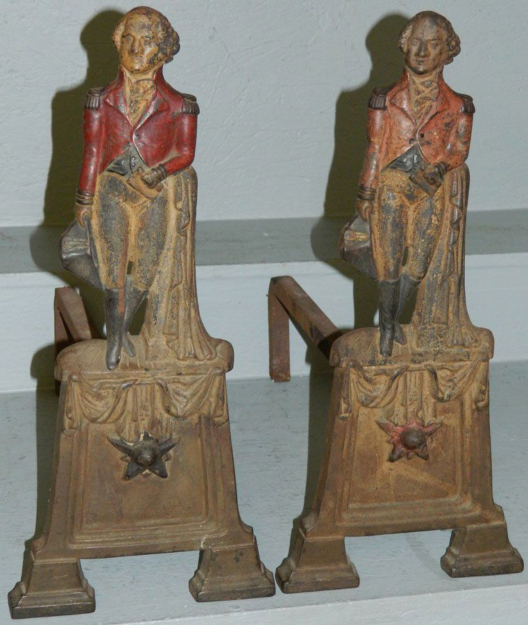 Pair of cast iron George Washington andirons (1 of 4)
