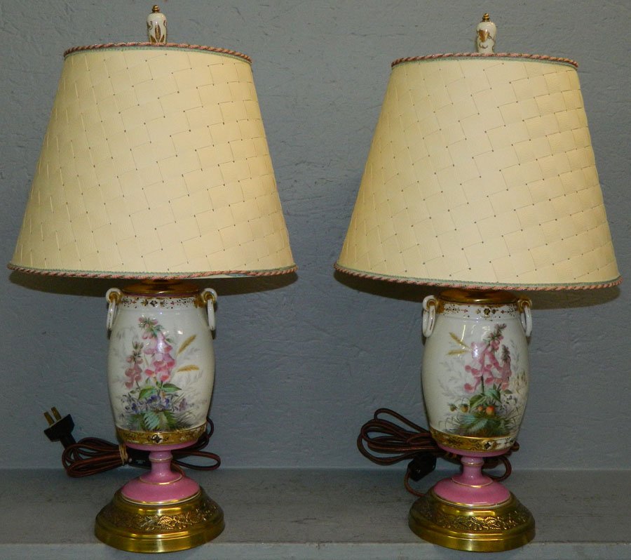 Pr. Old Paris porcelain lamps with brass bases. (1 of 3)