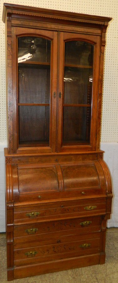 Walnut Victorian cylinder roll secretary. (1 of 2)