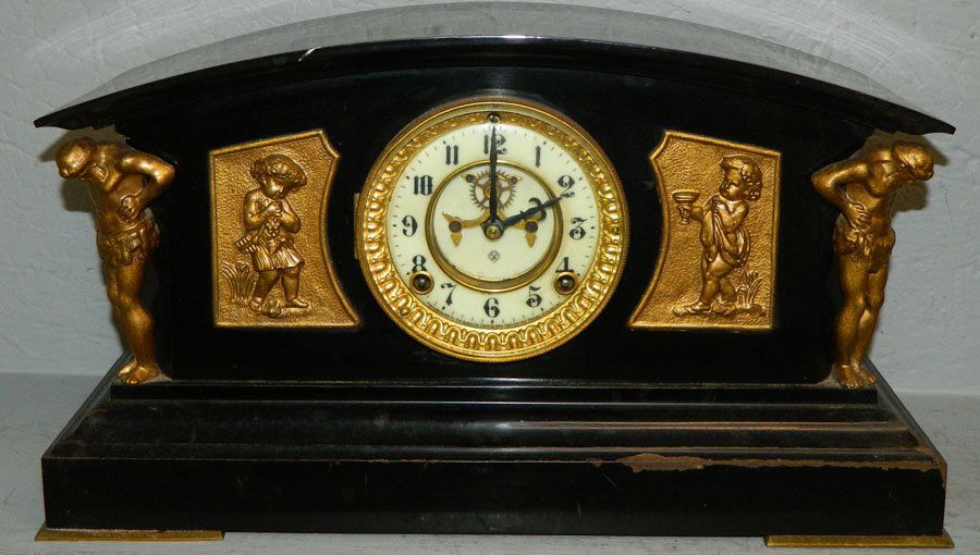 Ansonia iron & bronze clock w/open escapement (1 of 5)