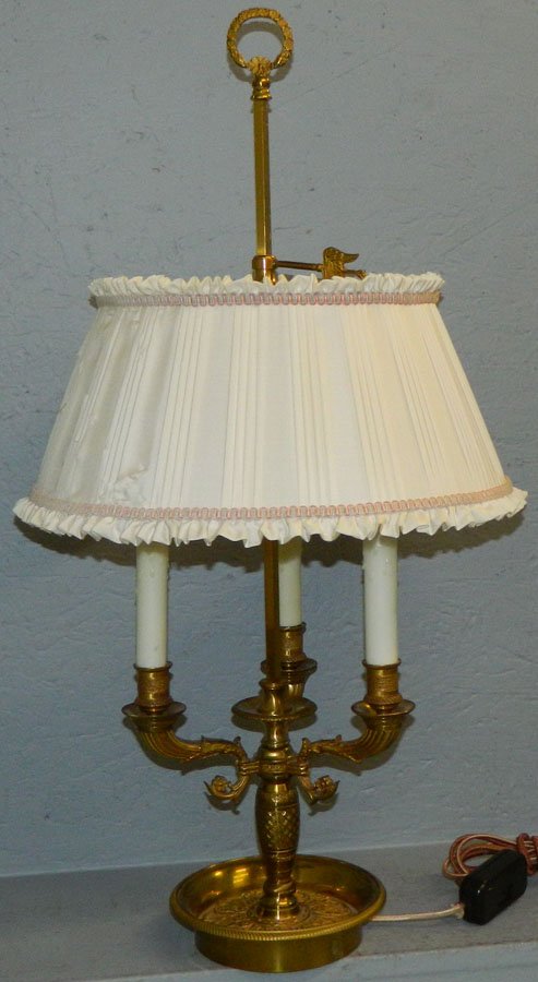 Brass French boulliotte lamp with silk shade. (1 of 3)