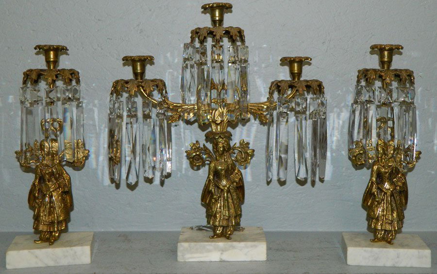 3 pcs. Figural bronze marble base girandole set. (1 of 4)