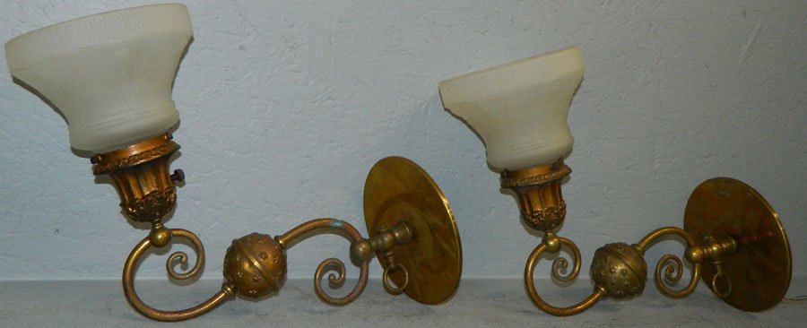 Pair of brass wall sconces with frosted shades (1 of 4)