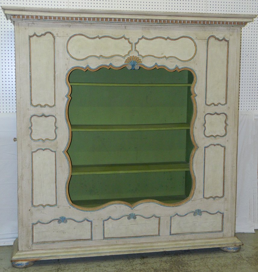 Paint decorated Dutch wall cupboard.: Paint decorated Dutch wall cupboard. 76 1/2" tall x 17" deep x 76"long.