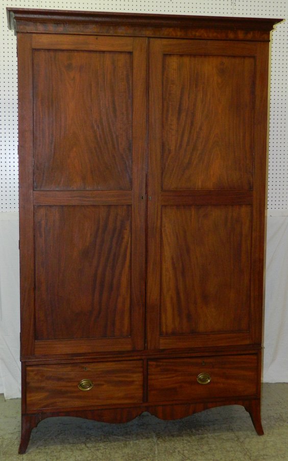 Period Hepplewhite mahogany linen press.: Period Hepplewhite mahogany linen press. 54" long x 19 deep x 85 3/4" tall.