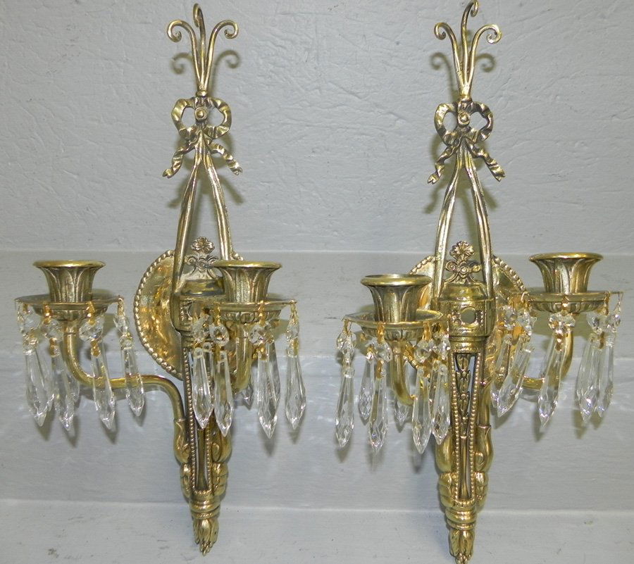 Pair of brass wall sconces with prisms. 17" tall. (1 of 1)