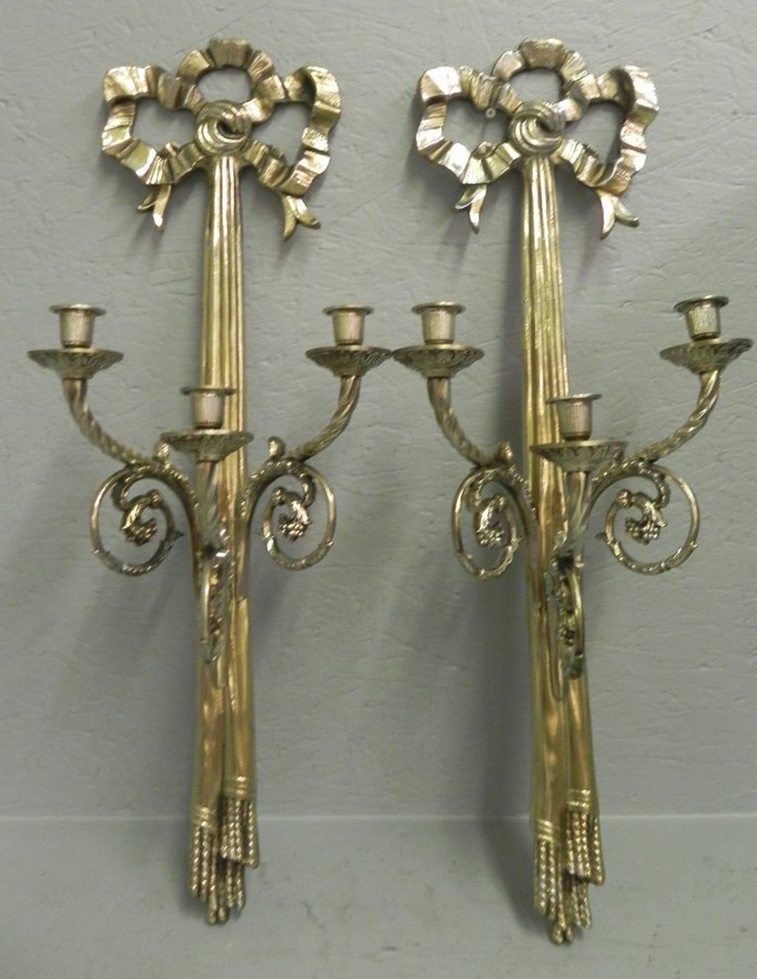 Pair  of metal wall sconces. 27 3/4" tall. (1 of 1)