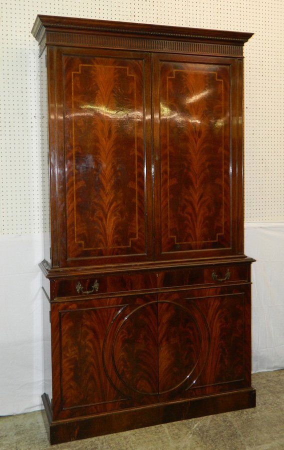 Mahog inlaid linen press w/ flamed mahog doors (1 of 4)