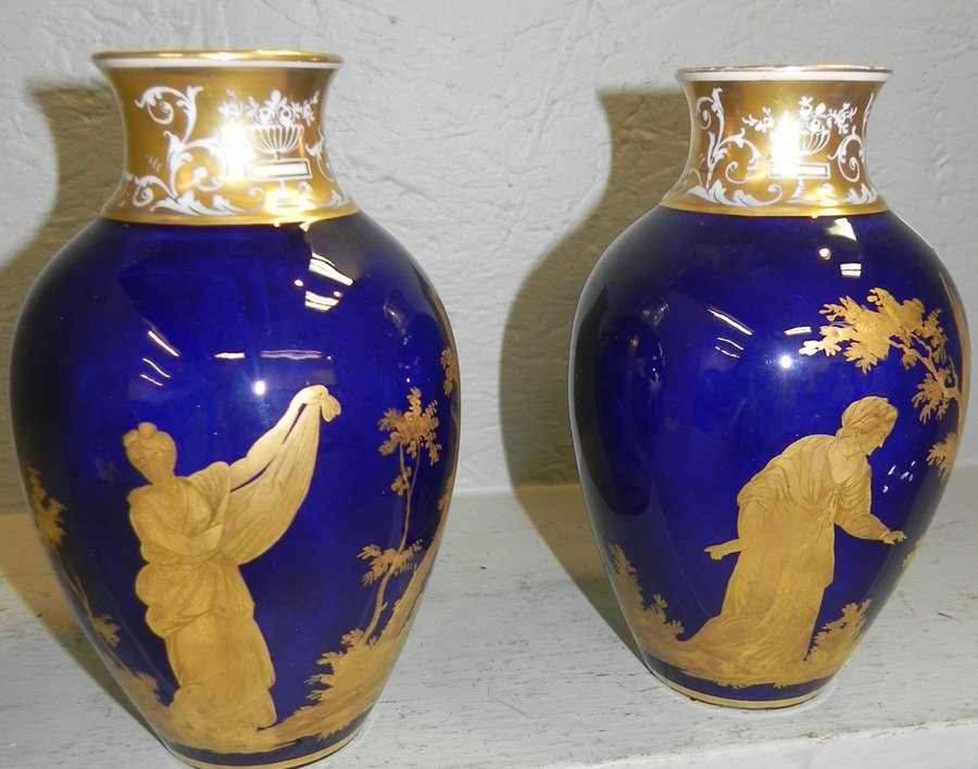 Pr Royal Vienna vases w/ beehive mark- 1 is as is. (1 of 2)