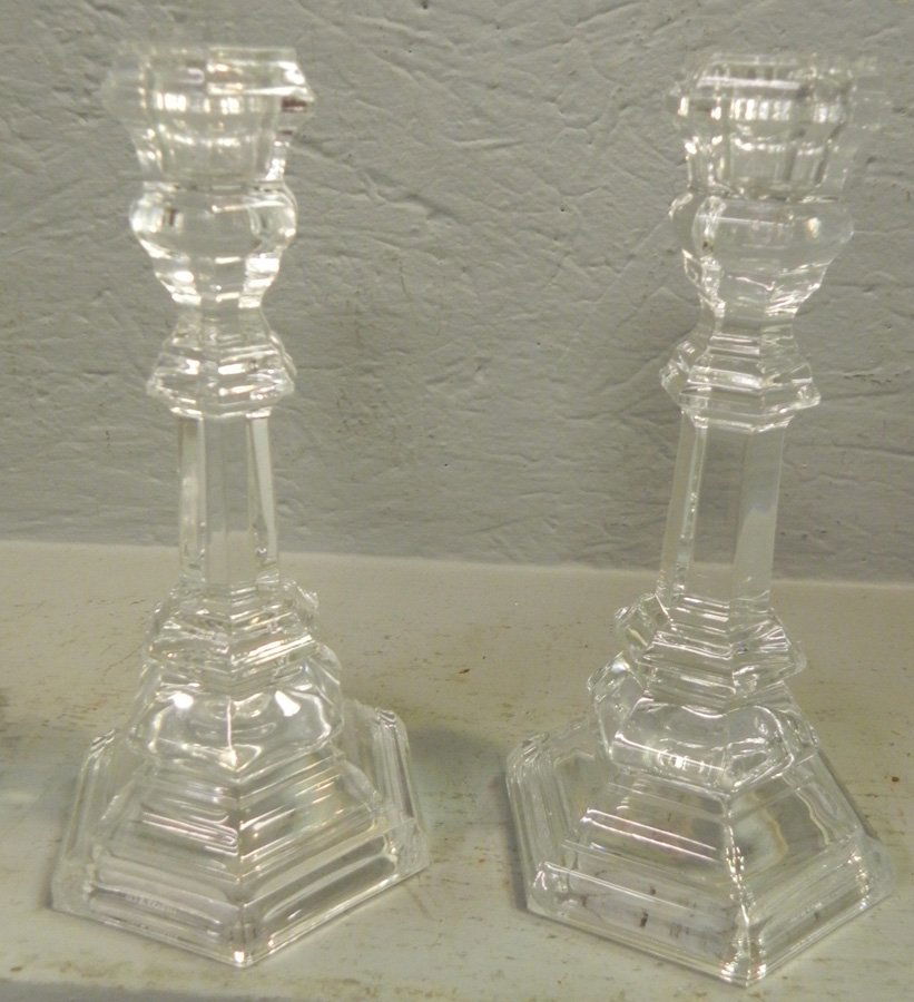 Signed Tiffany & Co. crystal candlesticks. 8" tall. (1 of 1)