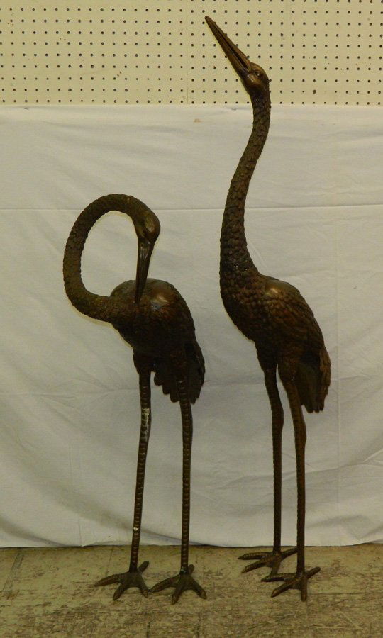 2 large bronze Herons. 36" tall and 50" tall. (1 of 3)
