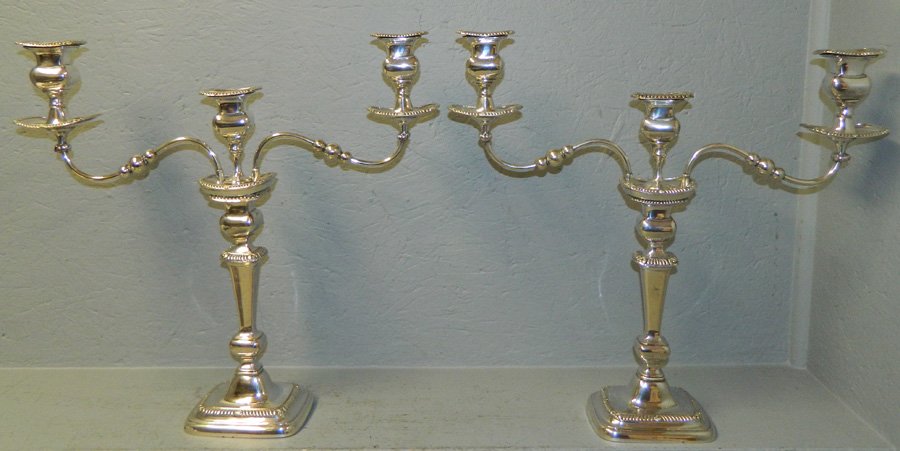 Pair of 19th C. Sheffield candelabras. 19 1/4" tall. (1 of 1)