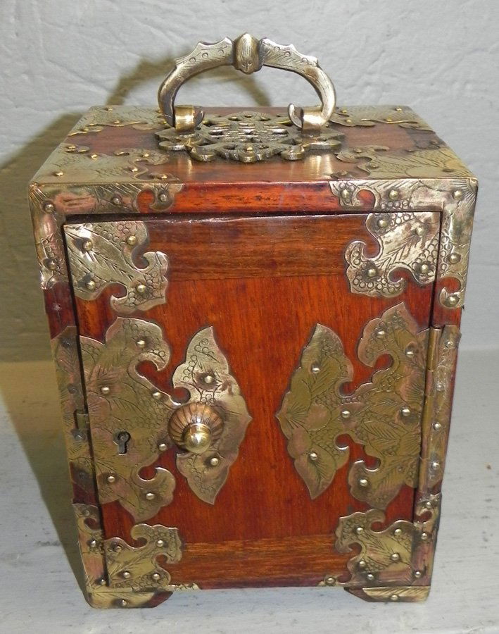 Brass bound miniature chest with 2 drawers. (1 of 2)
