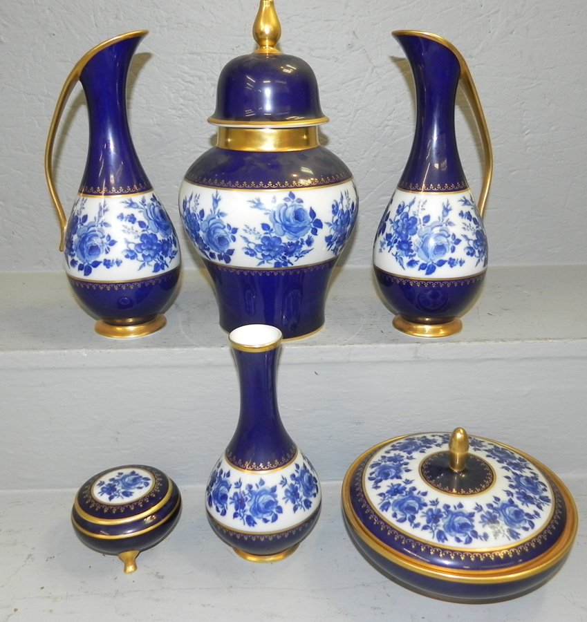 6 pc. German cobalt & gold dec. garniture set. (1 of 2)