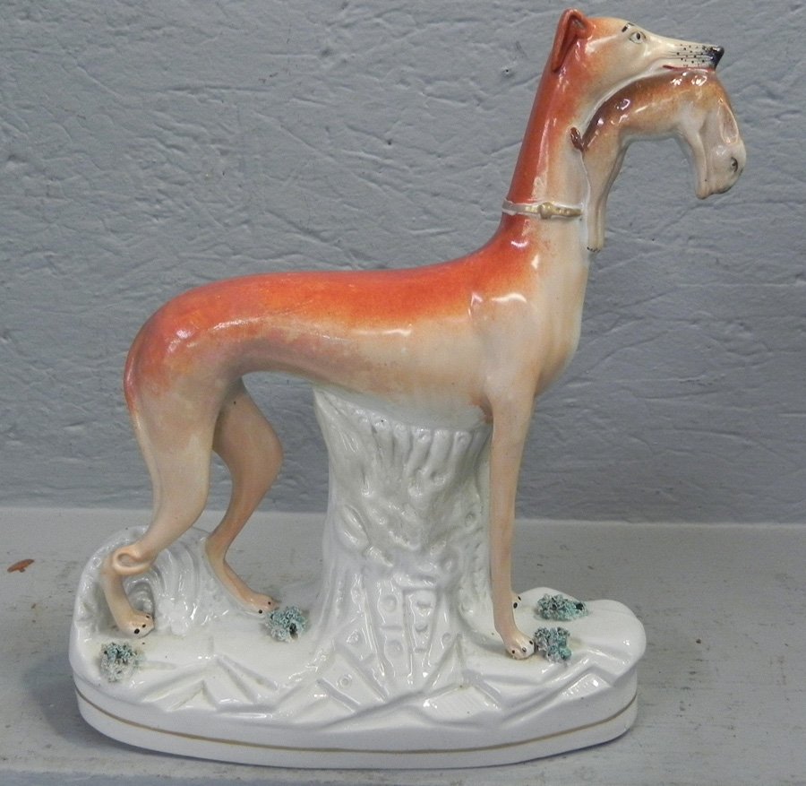 Lrg 19th C Staffordshire whippet w/ coralene work. (1 of 1)